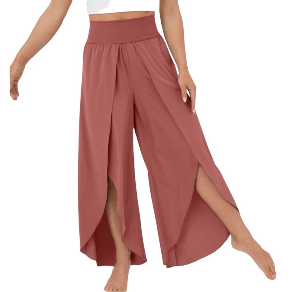 HALARA Breezeful High Waisted Palazzo Flowy Split Wide Leg Yoga Dance Pants Pink
